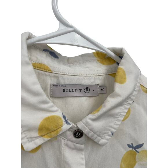 Billy T Lemon Print Shirt Button Down Roll Tab Sleeves High Low Hem Size Small - Picture 11 of 13